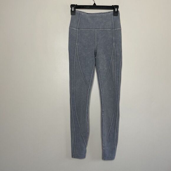 LULULEMON Leggings Womens 4 Wunder Under Blue Snow Washed Ribbed W5CAHS - Picture 1 of 10